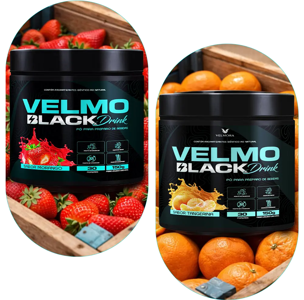 Velmo Black Drink sabores morango e tangerina